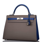 Hermes Kelly 32 Bi-Color Etain Bleu Electric, product detail view 5