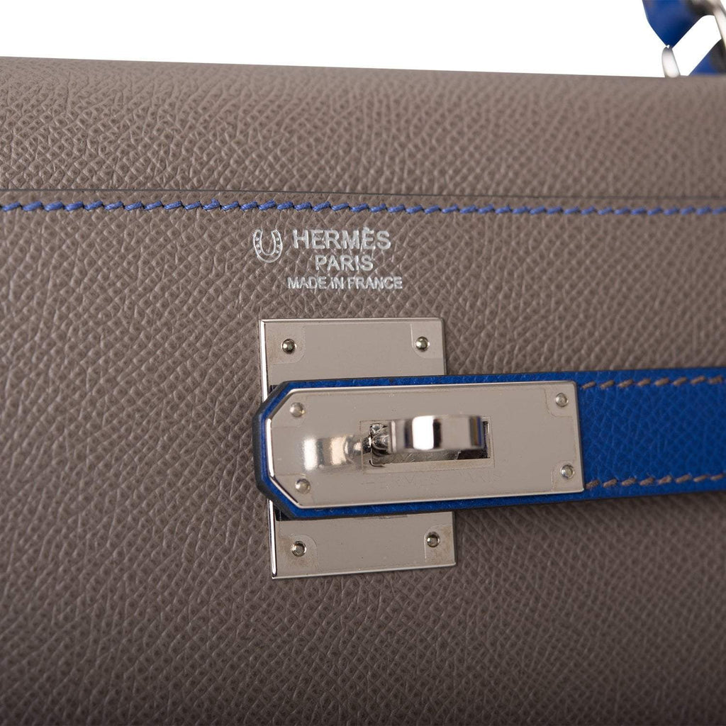 Hermes Kelly 32 Bi-Color Etain Bleu Electric, product detail view 7