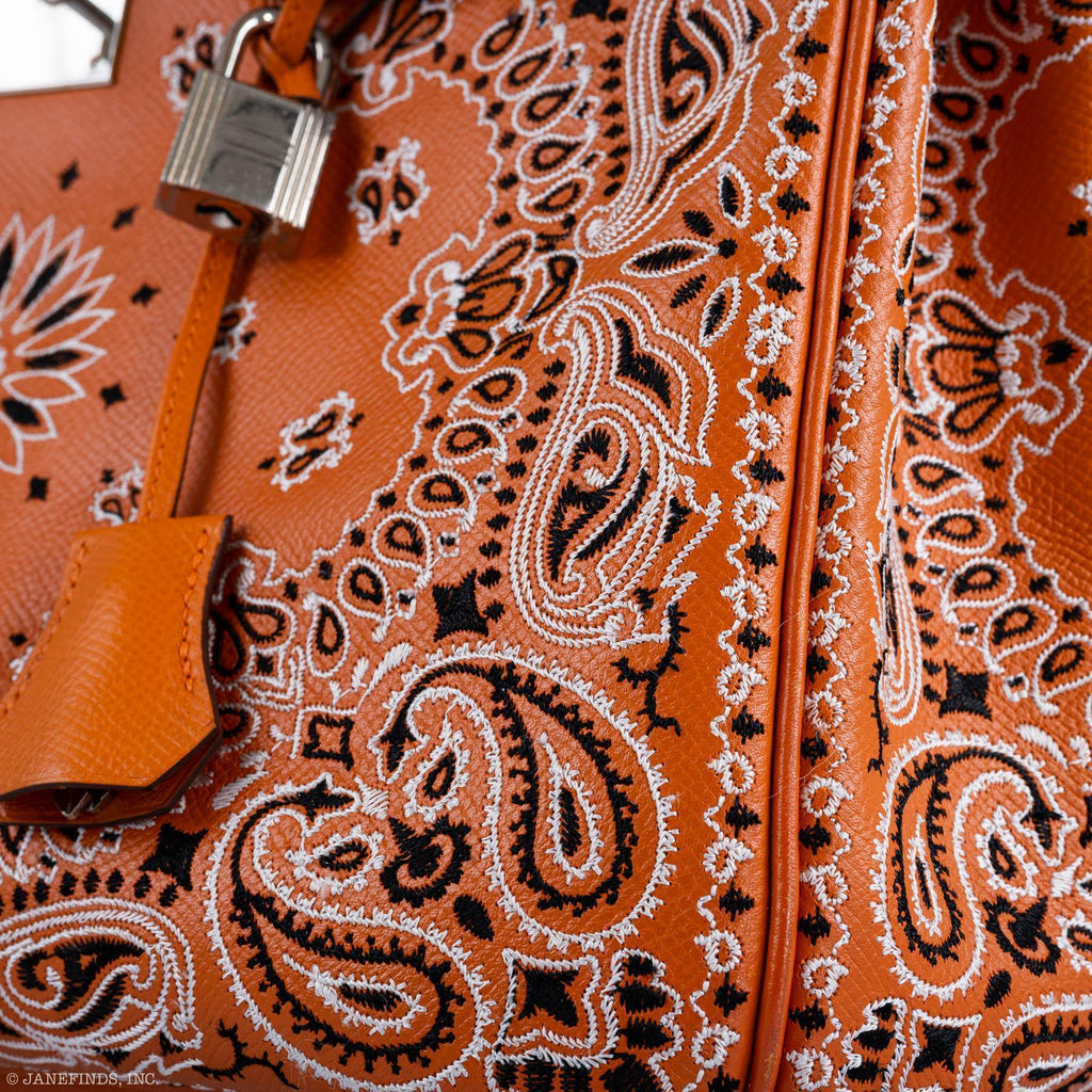 Jay Ahr Vintage 2013 Hermes Birkin 30 Orange Epsom Bandana Embroidery