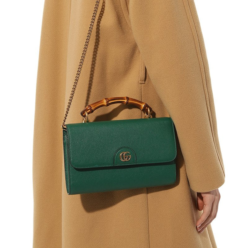 Gucci Diana Mini Top Handle Crossbody Bag - Green in Green - detail view 7 showing the bag's shape, finish and visible design details.