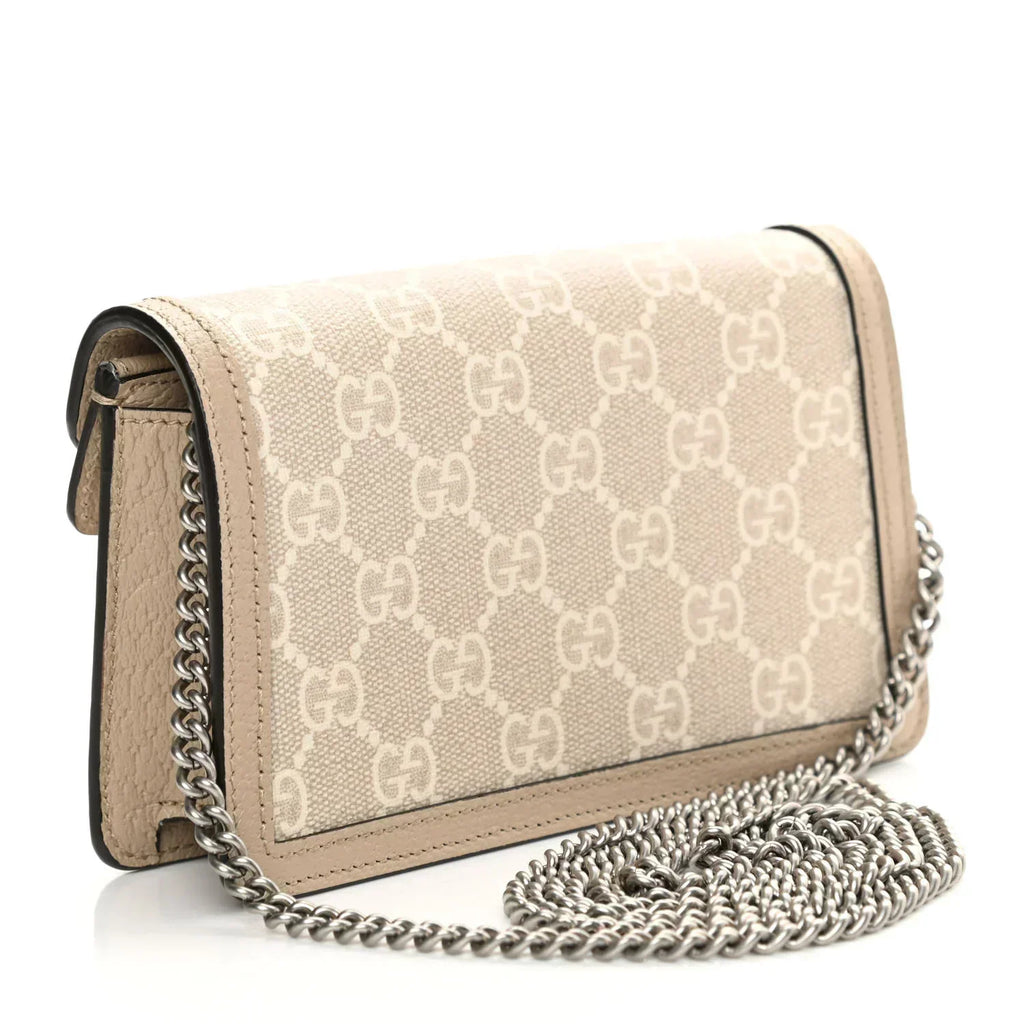 Gucci Canvas Dionysus Shoulder Bag - Beige in Beige - side view showing the bag's shape, finish and visible design details.