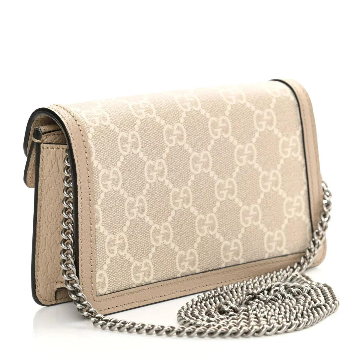 Gucci Canvas Dionysus Shoulder Bag - Beige in Beige - side view showing the bag's shape, finish and visible design details.