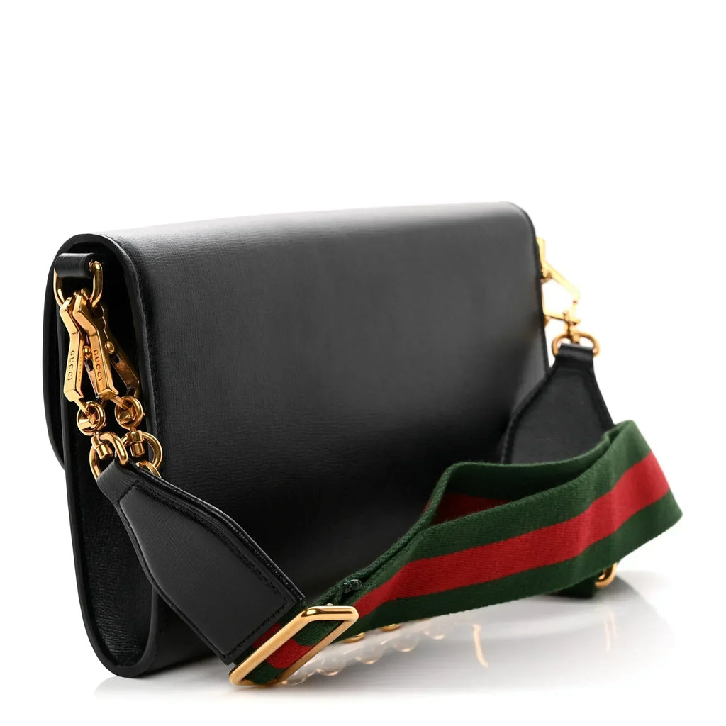 Gucci Azalea Horsebit 1955 Small Crossbody Bag - Black in Black - side view showing the bag's shape, finish and visible design details.