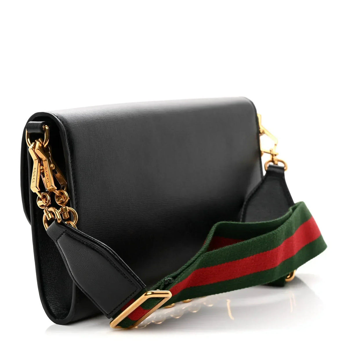 Gucci Azalea Horsebit 1955 Small Crossbody Bag - Black in Black - side view showing the bag's shape, finish and visible design details.