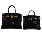 Interior chevre leather lining of Hermes Birkin 25 in crocodile