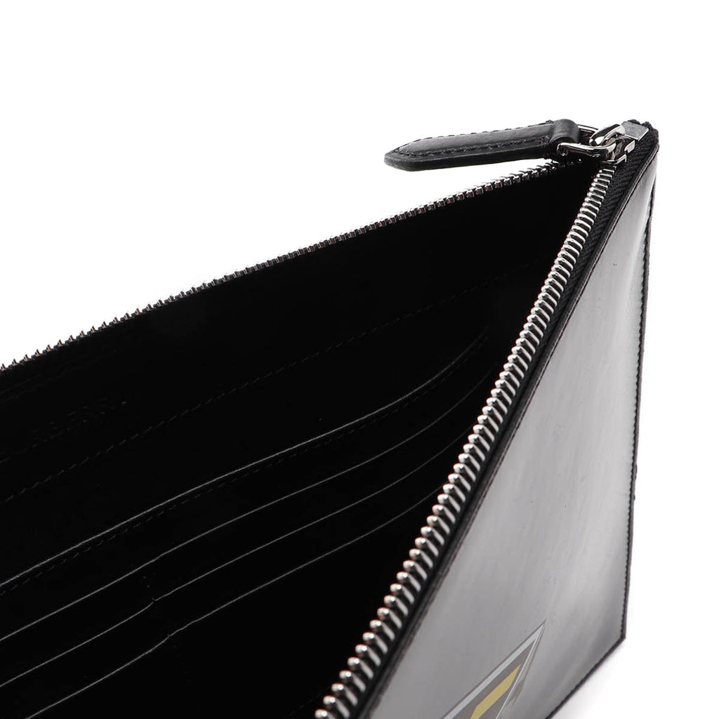 Gucci Burberry Logo Print Leather Clutch Pouch - Black in Black - detail view 4 showing the bag's shape, finish and visible design details.