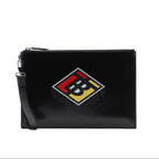 Gucci Burberry Logo Print Leather Clutch Pouch - Black in Black - front view showing the bag's shape, finish and visible design details.