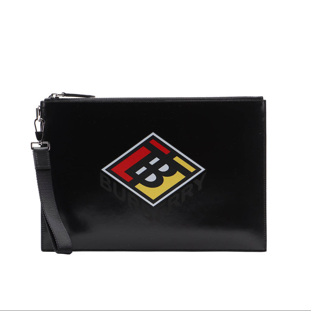 Gucci Burberry Logo Print Leather Clutch Pouch - Black in Black - detail view 8 showing the bag's shape, finish and visible design details.