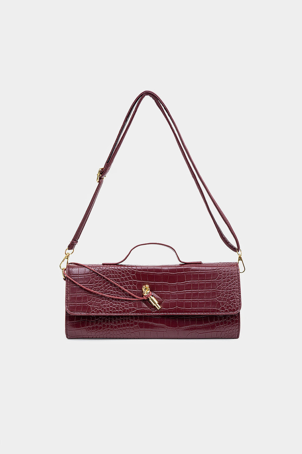 Bags End Crocodile Pattern Metallic Lock Clutch Bag