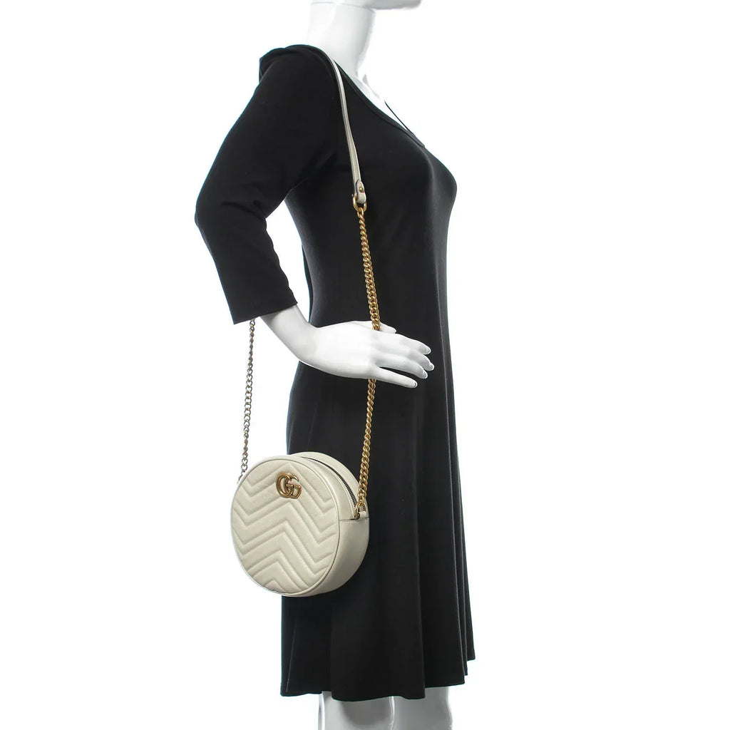 Gucci Azalea Marmont Round Mini Shoulder Bag - White in White - detail view 8 showing the bag's shape, finish and visible design details.
