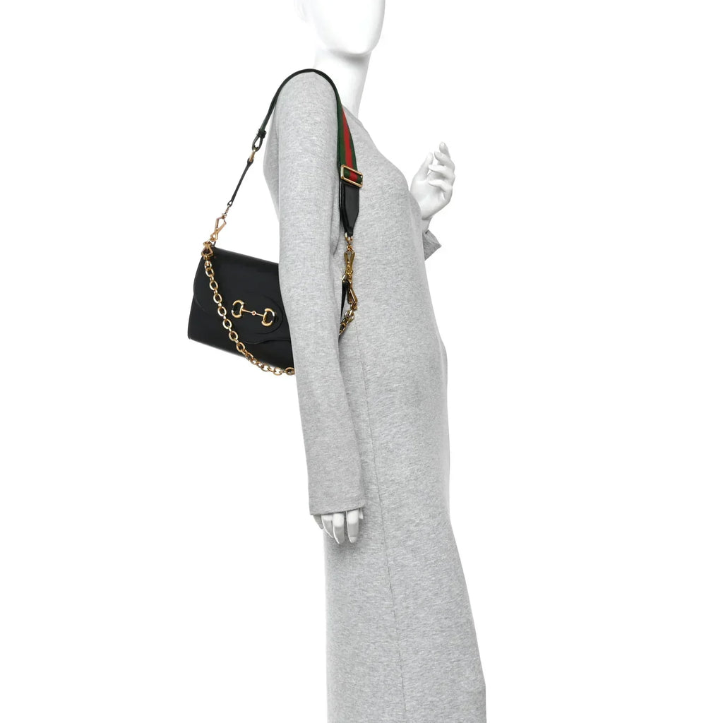 Gucci Azalea Horsebit 1955 Small Crossbody Bag - Black in Black - detail view 8 showing the bag's shape, finish and visible design details.