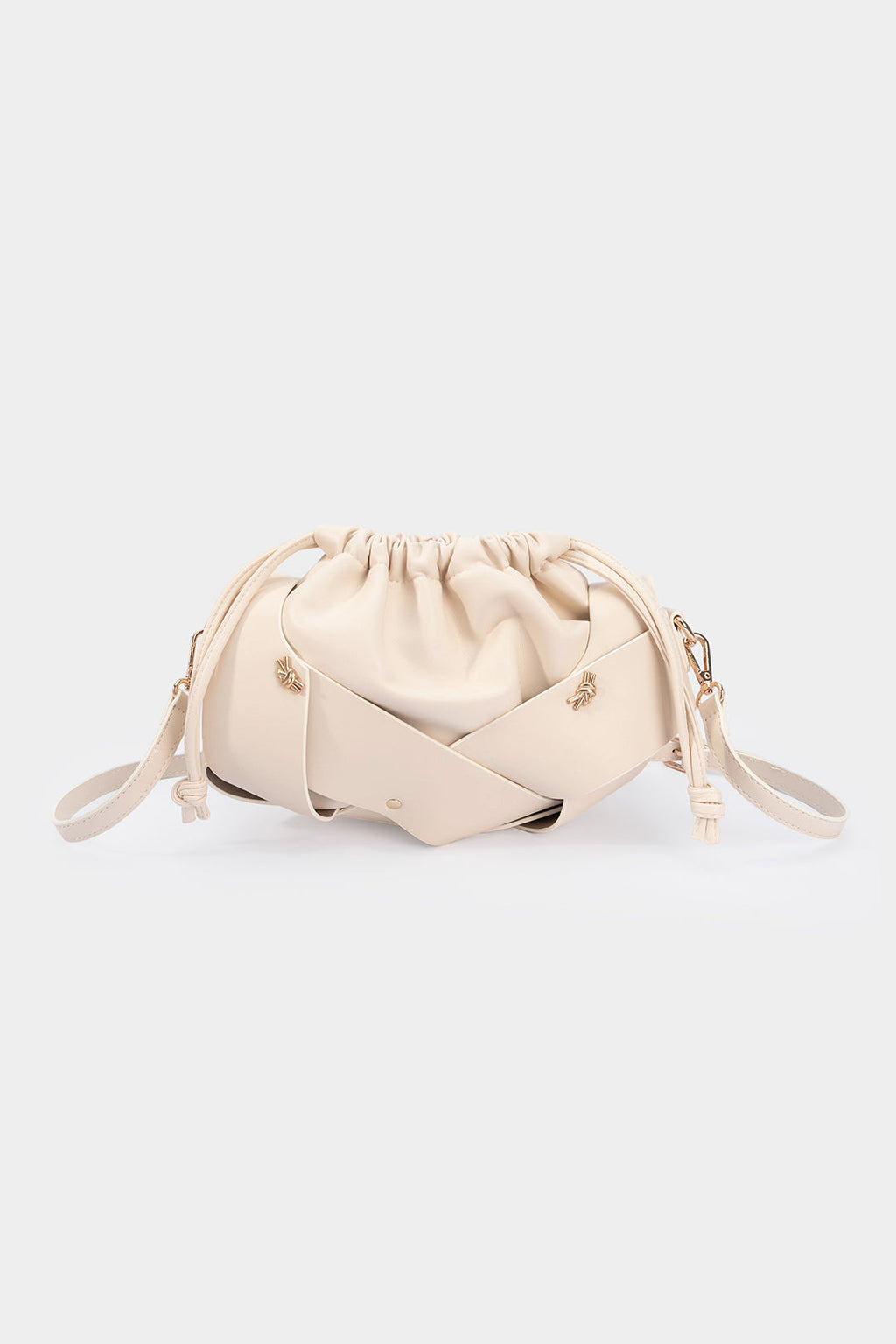 Bags End Ivory Faux Leather Ruched Tote Bag