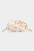 Bags End Ivory Faux Leather Ruched Tote Bag