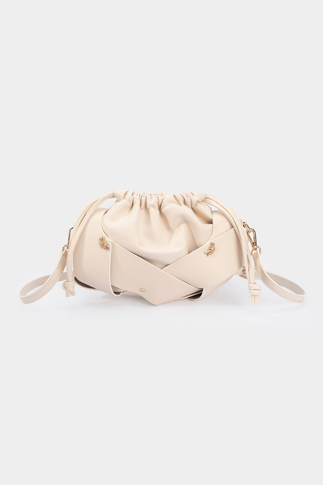 Bags End Ivory Faux Leather Ruched Tote Bag