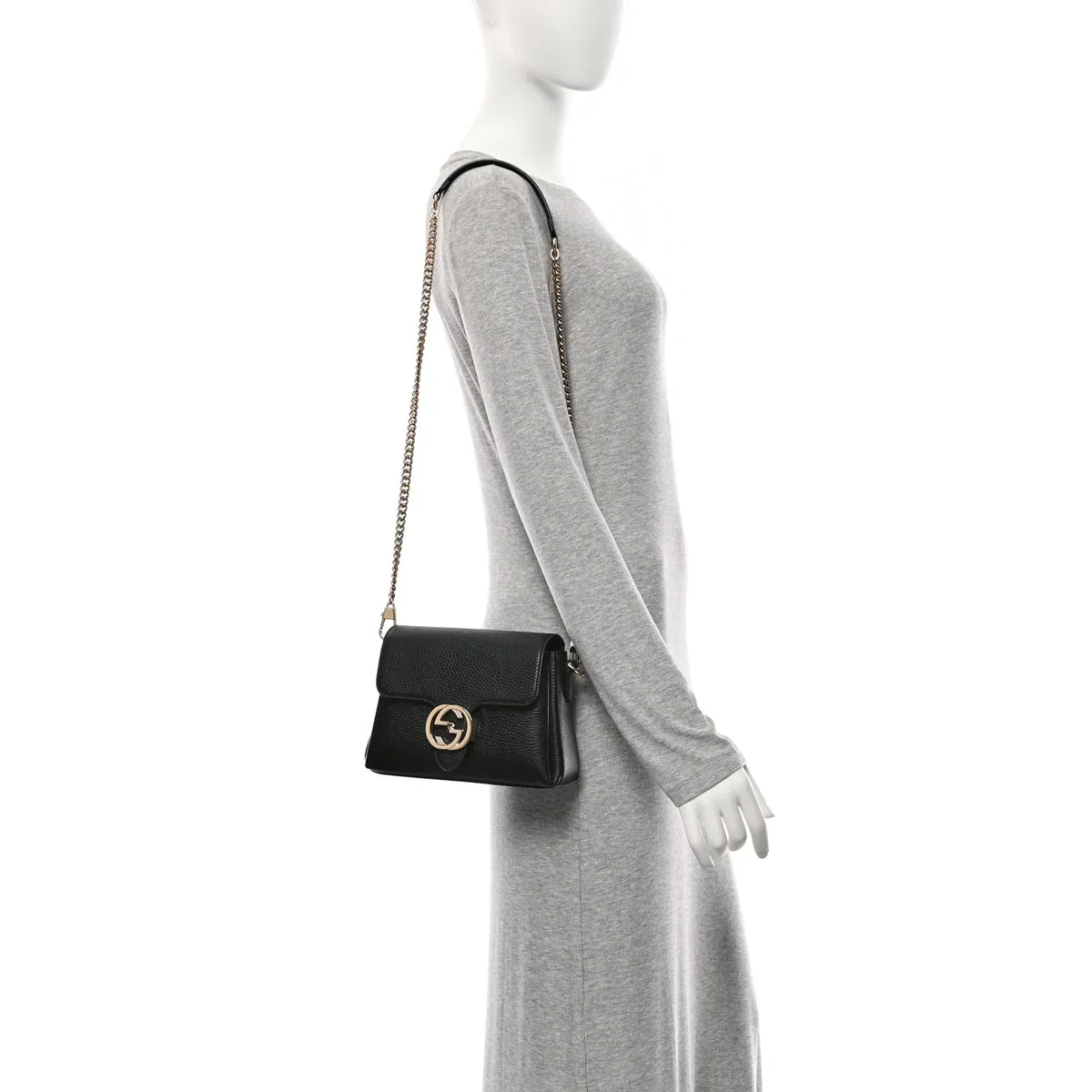 Gucci Dollar Interlocking Chain Bag - Black in Black - detail view 9 showing the bag's shape, finish and visible design details.