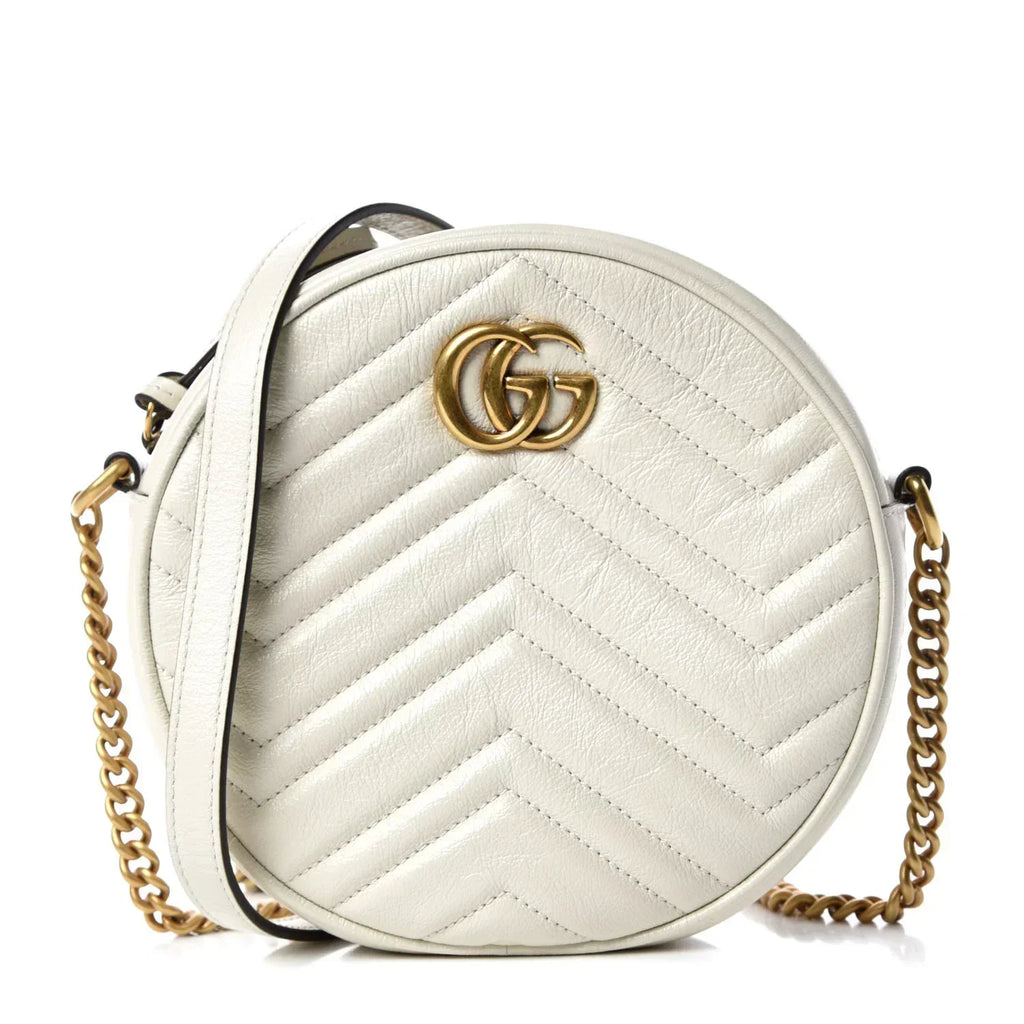 Gucci Azalea Marmont Round Mini Shoulder Bag - White in White - detail view 9 showing the bag's shape, finish and visible design details.