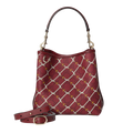 Gucci Emblem Small Bucket Bag - Red in Red - front view showing the bag's shape, material finish and visible design details.
