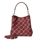 Gucci Emblem Small Bucket Bag - Red in Red - front view showing the bag's shape, material finish and visible design details.