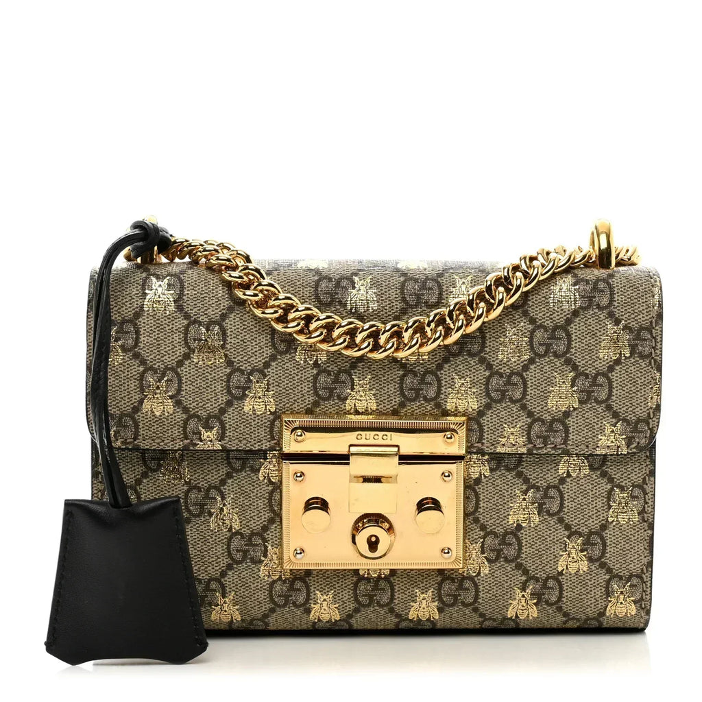 Gucci Bees Padlock Small Shoulder Bag - Beige in Beige - front view showing the bag's shape, finish and visible design details.