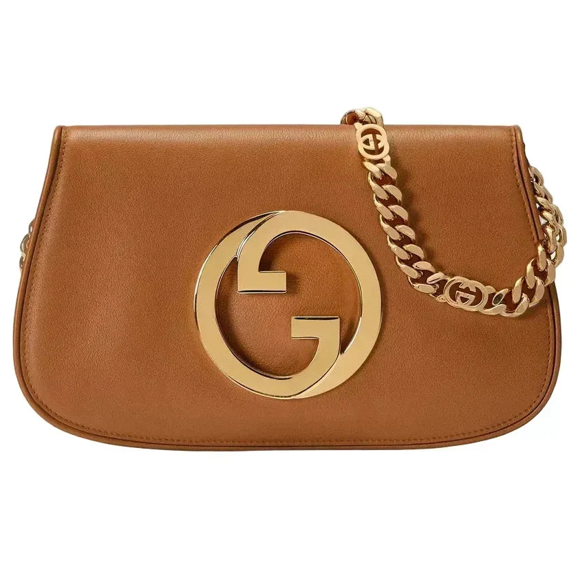 Gucci Blondie Shoulder Bag - Brown in Brown - front view showing the bag's shape, finish and visible design details.