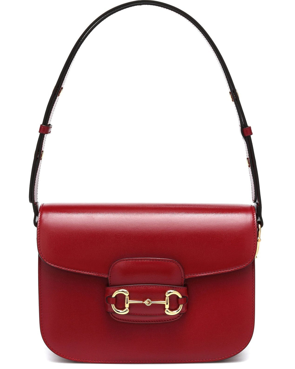 Gucci 1955 Horsebit Leather Shoulder Bag - Red in Red - side view showing the bag's shape, finish and visible design details.