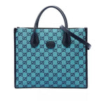 Gucci Calfskin Retro Tote Bag - Blue in Blue - detail view 7 showing the bag's shape, finish and visible design details.