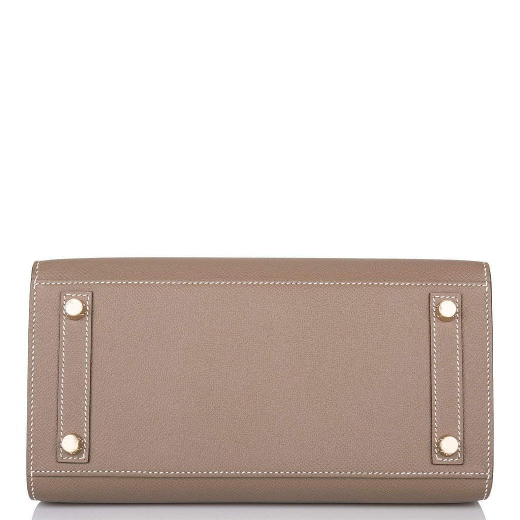 Under view of Hermès Birkin Sellier 25 Etoupe Epsom with Gold hardware