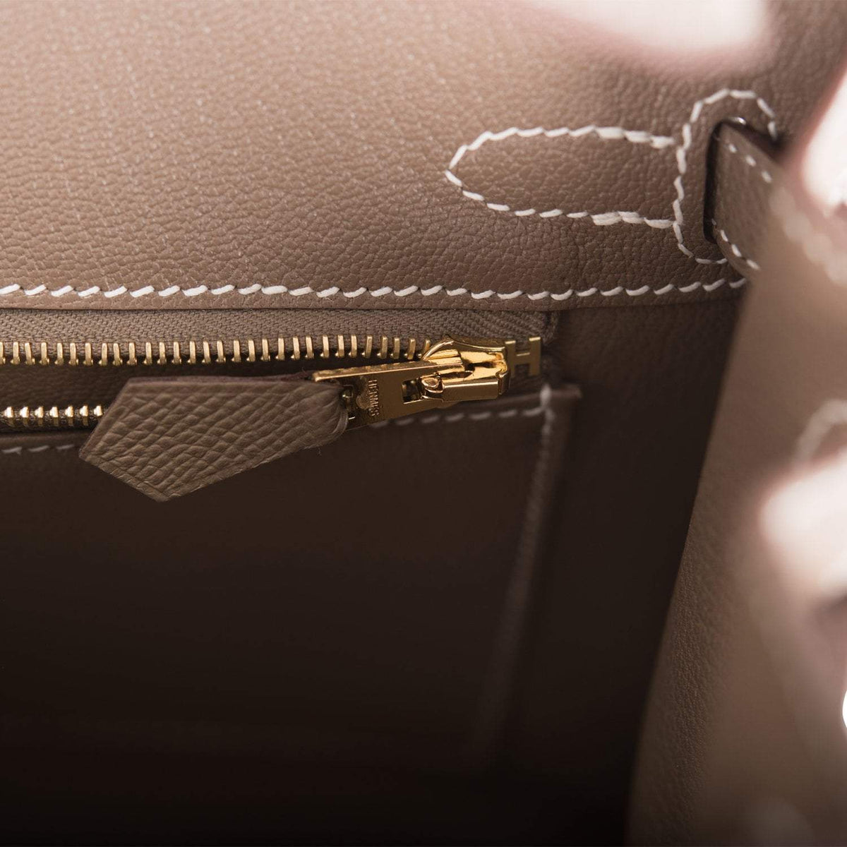 zip view of Hermès Birkin Sellier 25 Etoupe Epsom with Gold hardware