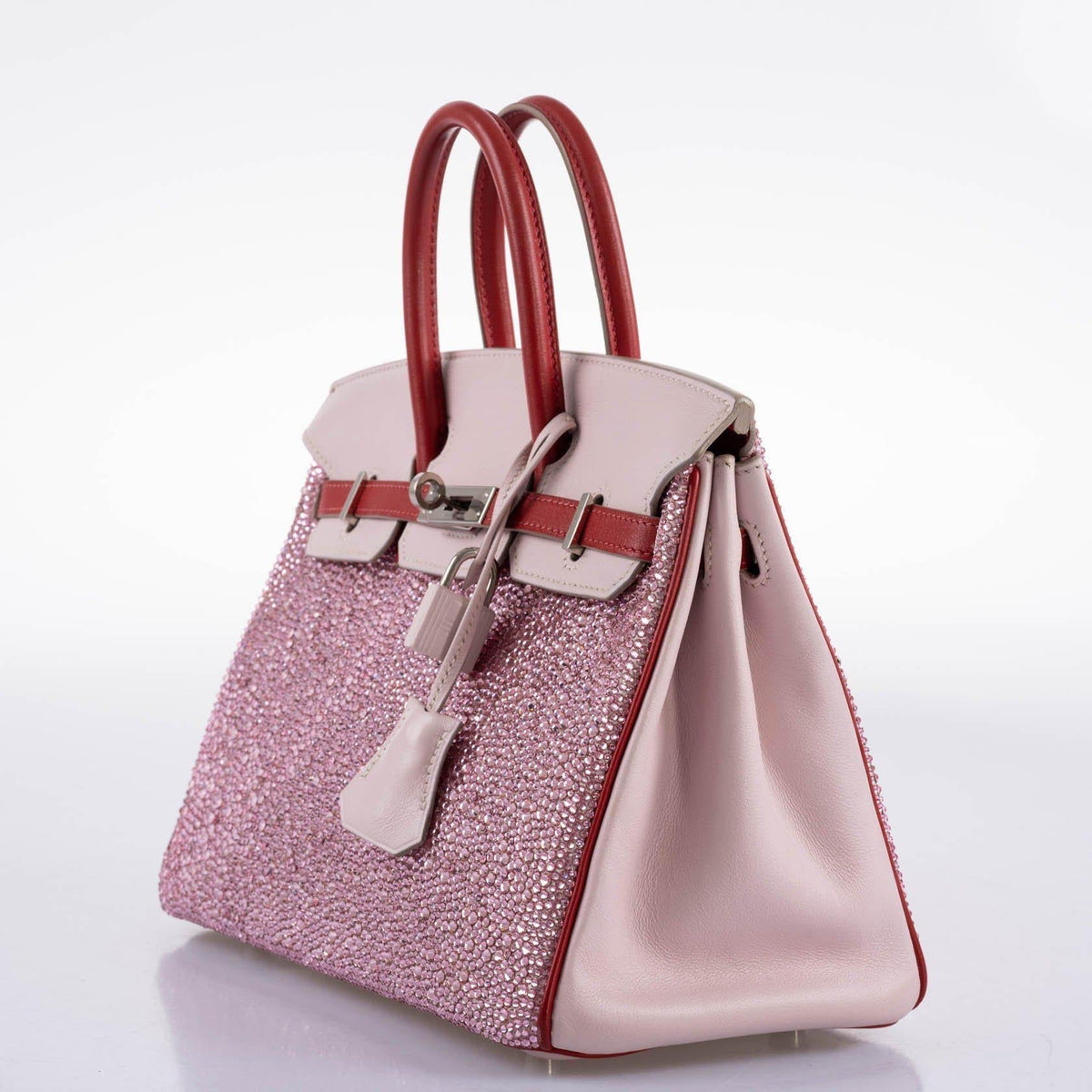 Palladium hardware lock and clochette on Pink Princess Birkin