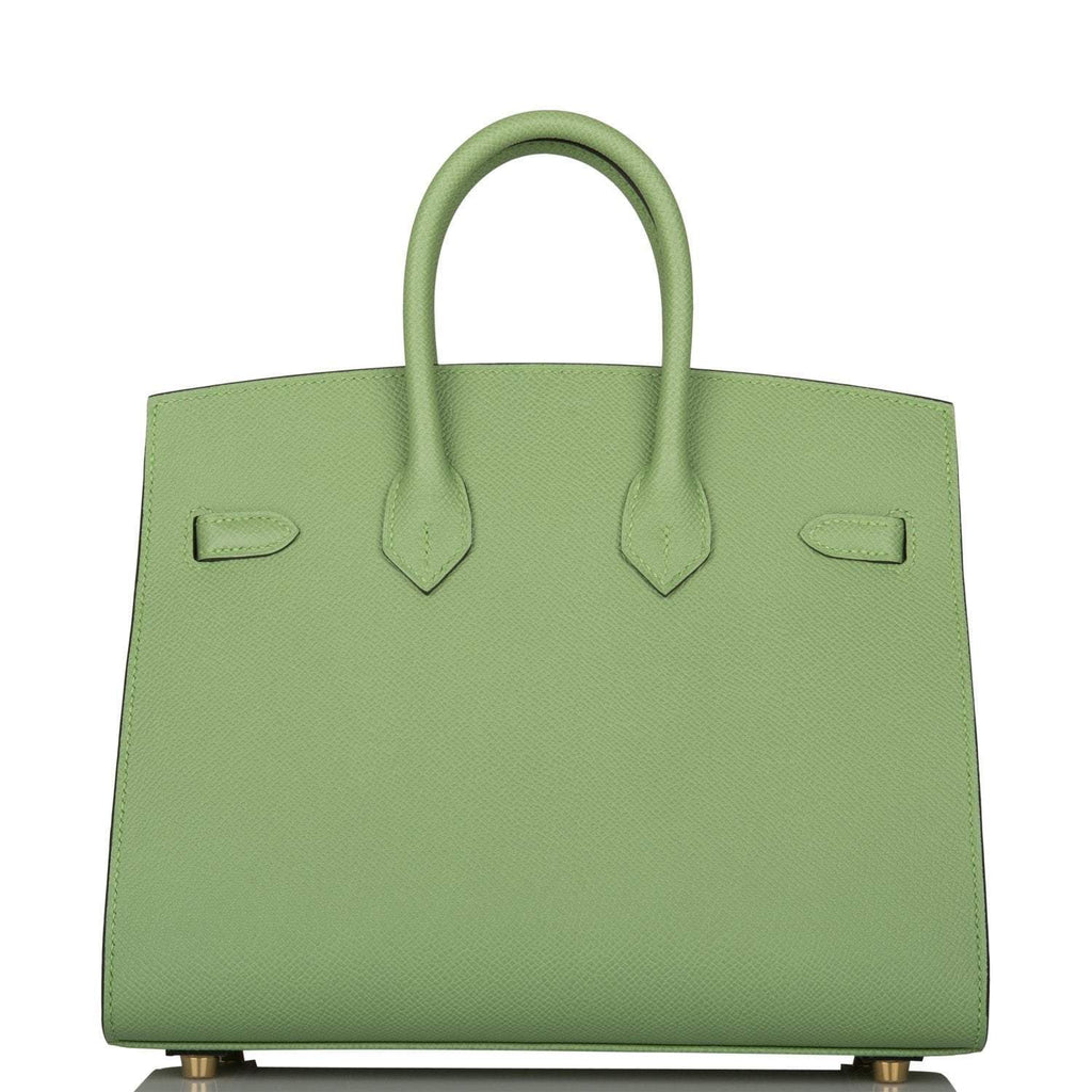 back view of Hermes Birkin 25 Vert Criquet Epsom with Gold hardware