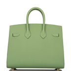 back view of Hermes Birkin 25 Vert Criquet Epsom with Gold hardware