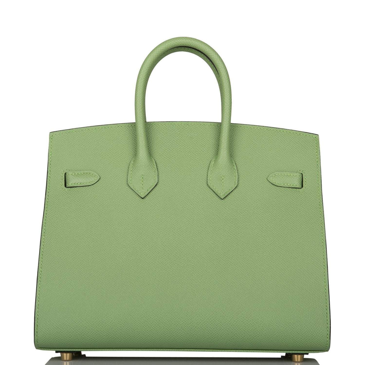 back view of Hermes Birkin 25 Vert Criquet Epsom with Gold hardware