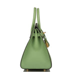 side view of Hermes Birkin 25 Vert Criquet Epsom with Gold hardware