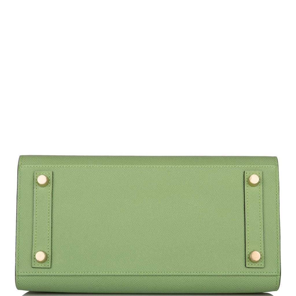 Under view of Hermes Birkin 25 Vert Criquet Epsom with Gold hardware