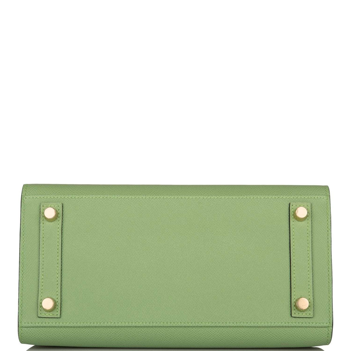 Under view of Hermes Birkin 25 Vert Criquet Epsom with Gold hardware