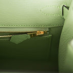 zip view of Hermes Birkin 25 Vert Criquet Epsom with Gold hardware