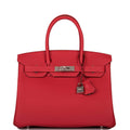 Front view of Hermes Birkin 30 Rouge Casaque Verso with Palladium hardware