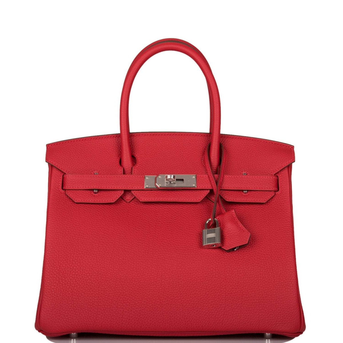 Front view of Hermes Birkin 30 Rouge Casaque Verso with Palladium hardware
