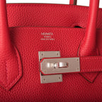 Hermes Birkin 30 Rouge Casaque styled on model