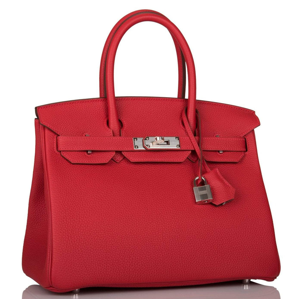 Interior view of Birkin 30 showing Rouge H chevre lining