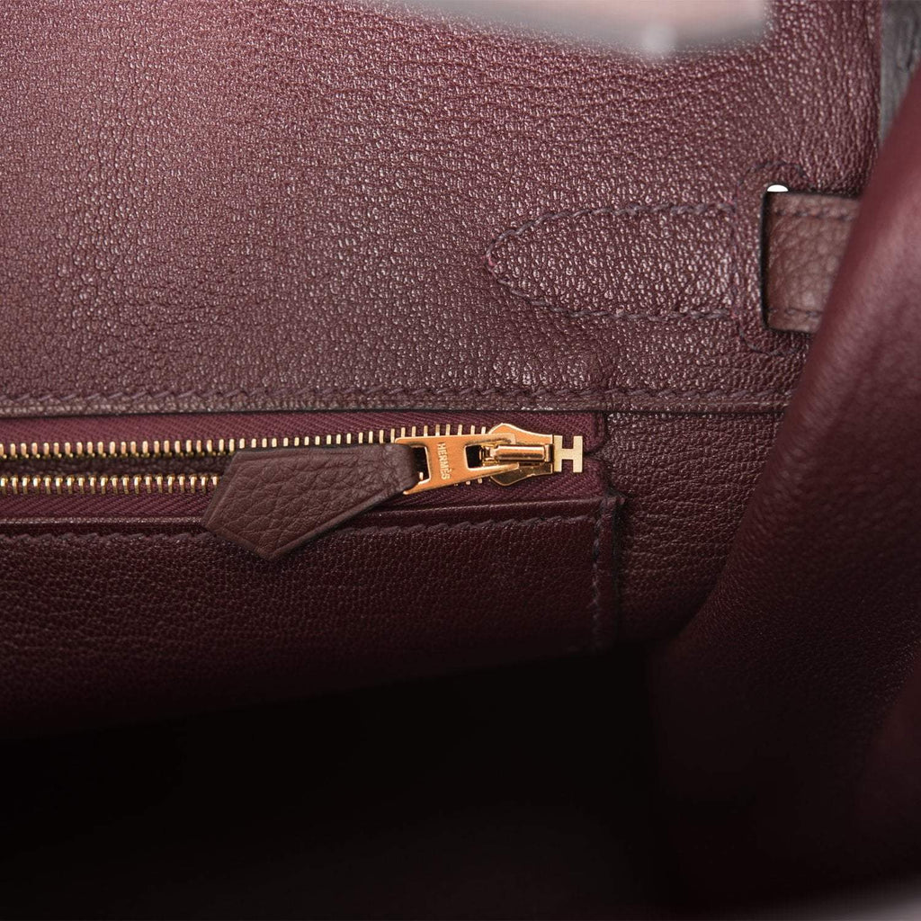 Rolled handle stitching detail on Hermes Birkin 30 red bag

