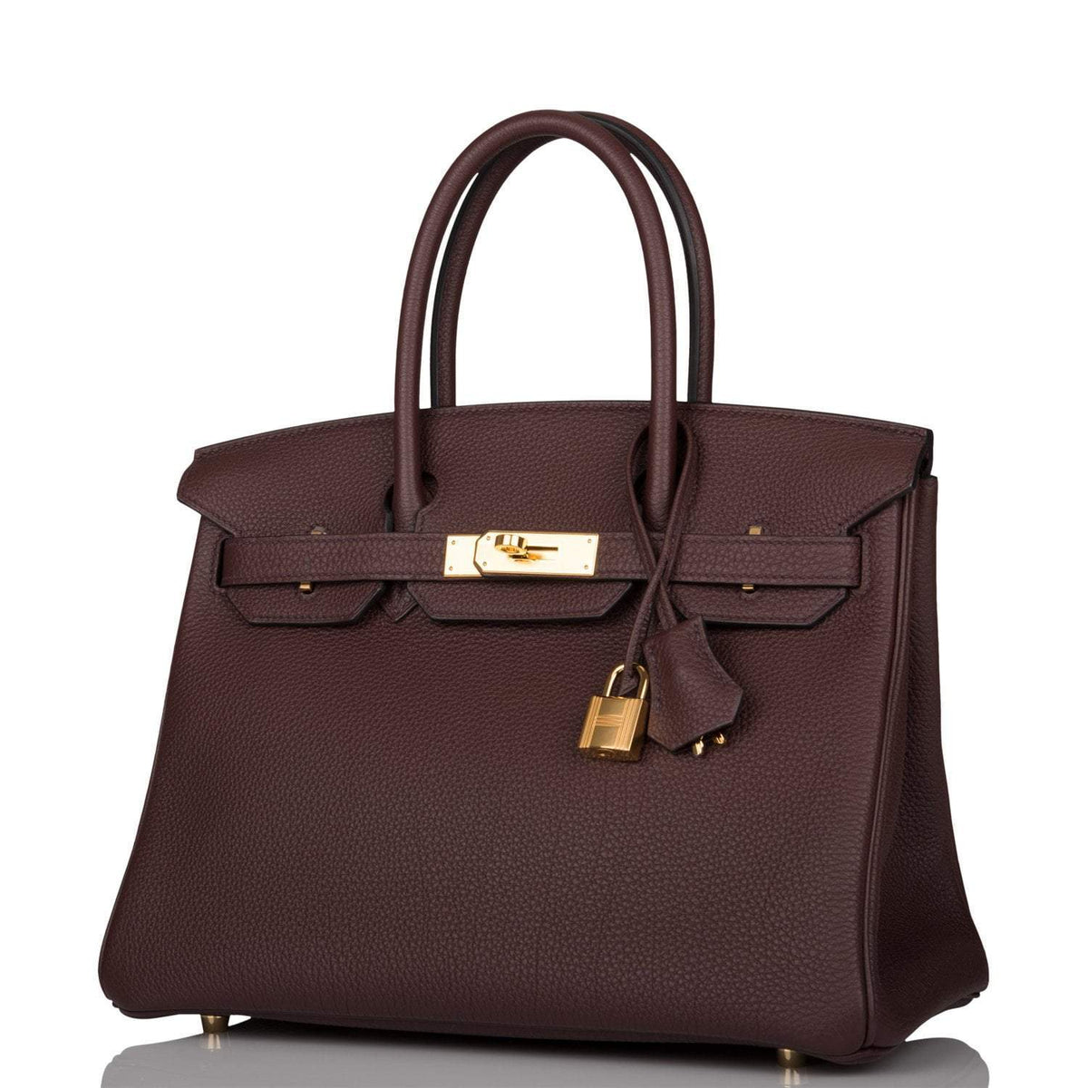 Interior layout of Rouge Sellier Birkin with toggle flap open