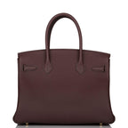 Top view of Hermes Birkin 30 with flap and rolled handles