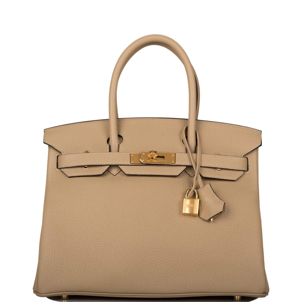 Front view of Hermes Birkin 30cm in Trench Clemence leather