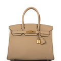 Front view of Hermes Birkin 30cm in Trench Clemence leather