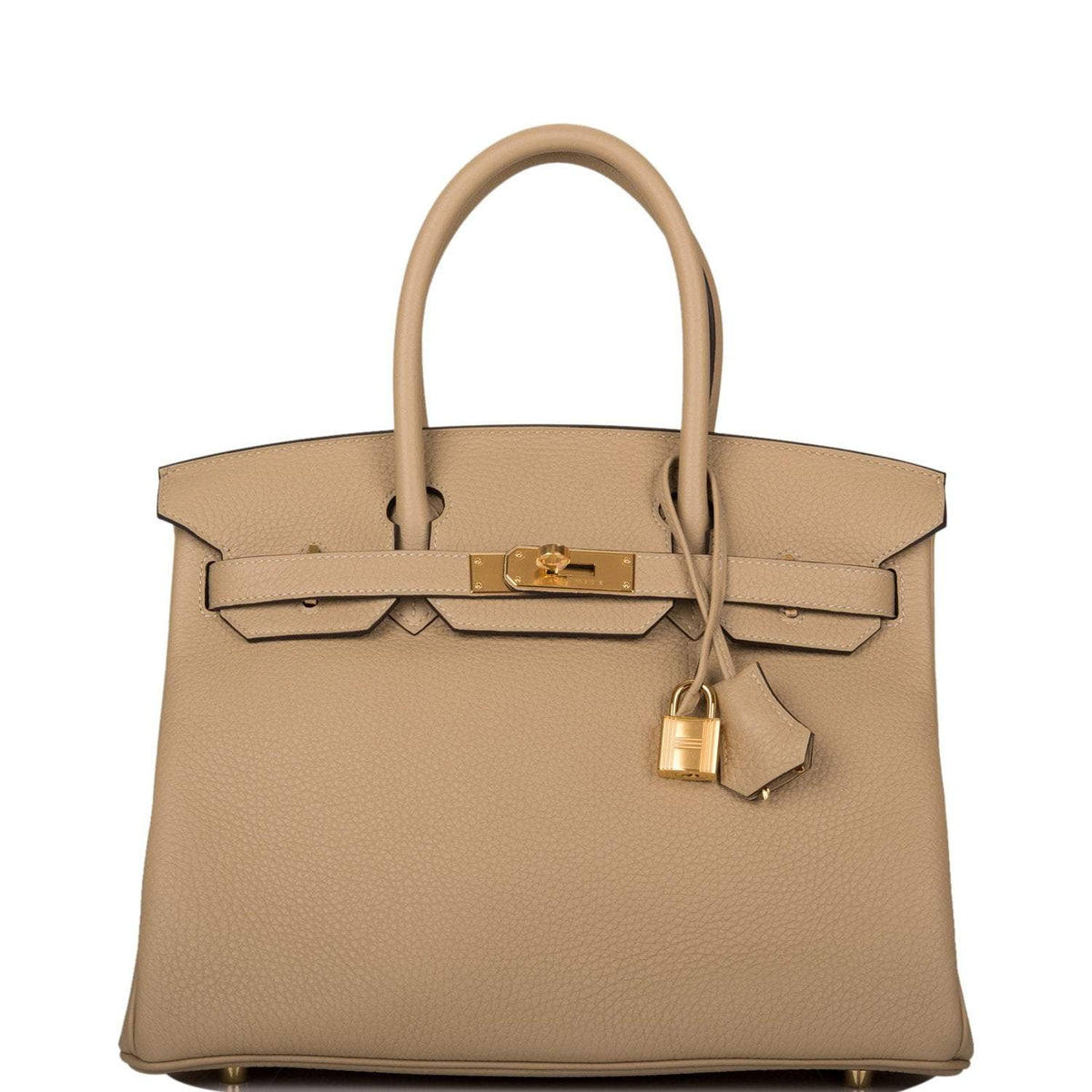 Front view of Hermes Birkin 30cm in Trench Clemence leather