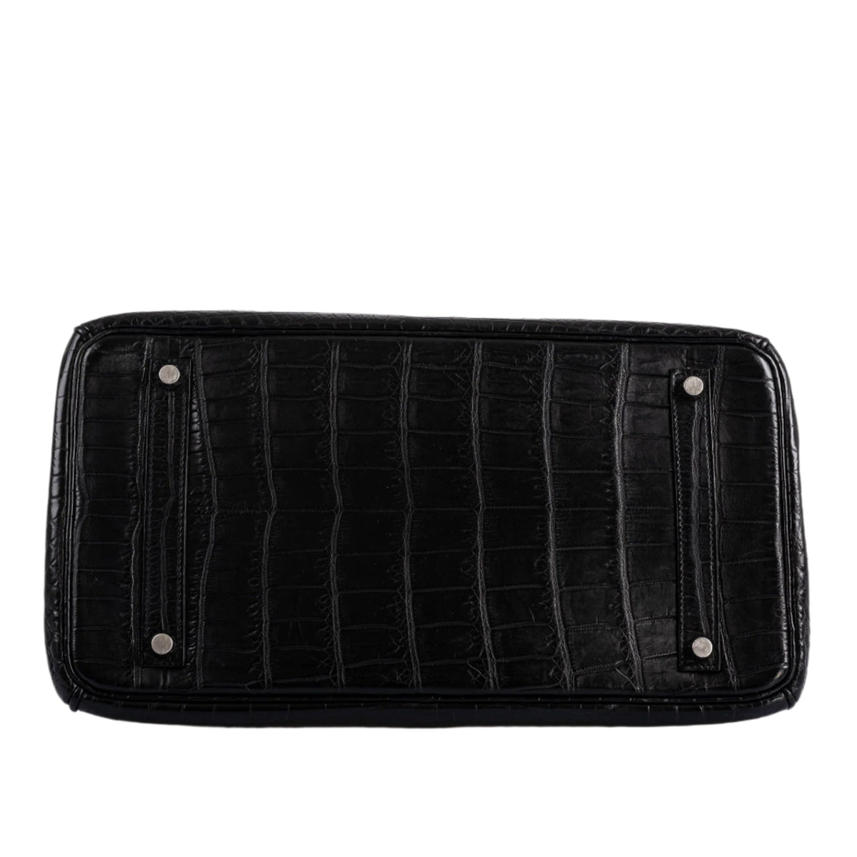 Open flap view showing inside of the exotic leather Birkin
