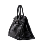 Palladium hardware and lock closure on Birkin 35 matte crocodile

