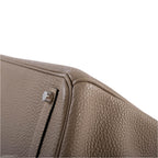 Hermes Birkin 35 Gris Tourterelle Togo with Palladium Hardware, Closeup showing Togo leather grain on Gris Tou