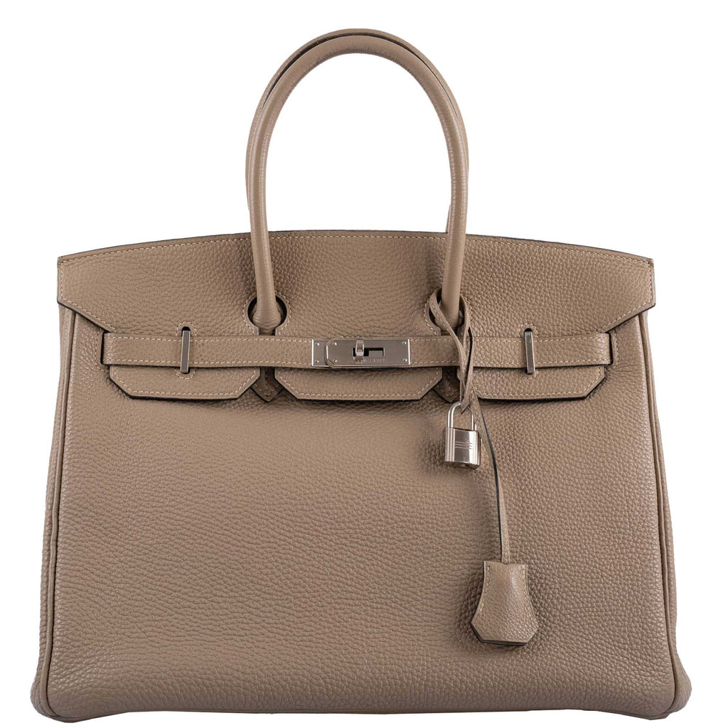 Hermes Birkin 35 Gris Tourterelle Togo with Palladium Hardware, front view